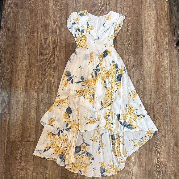 Lulus French Countryside White Yellow Floral Print High-Low Dress Women's Small - Picture 2 of 15